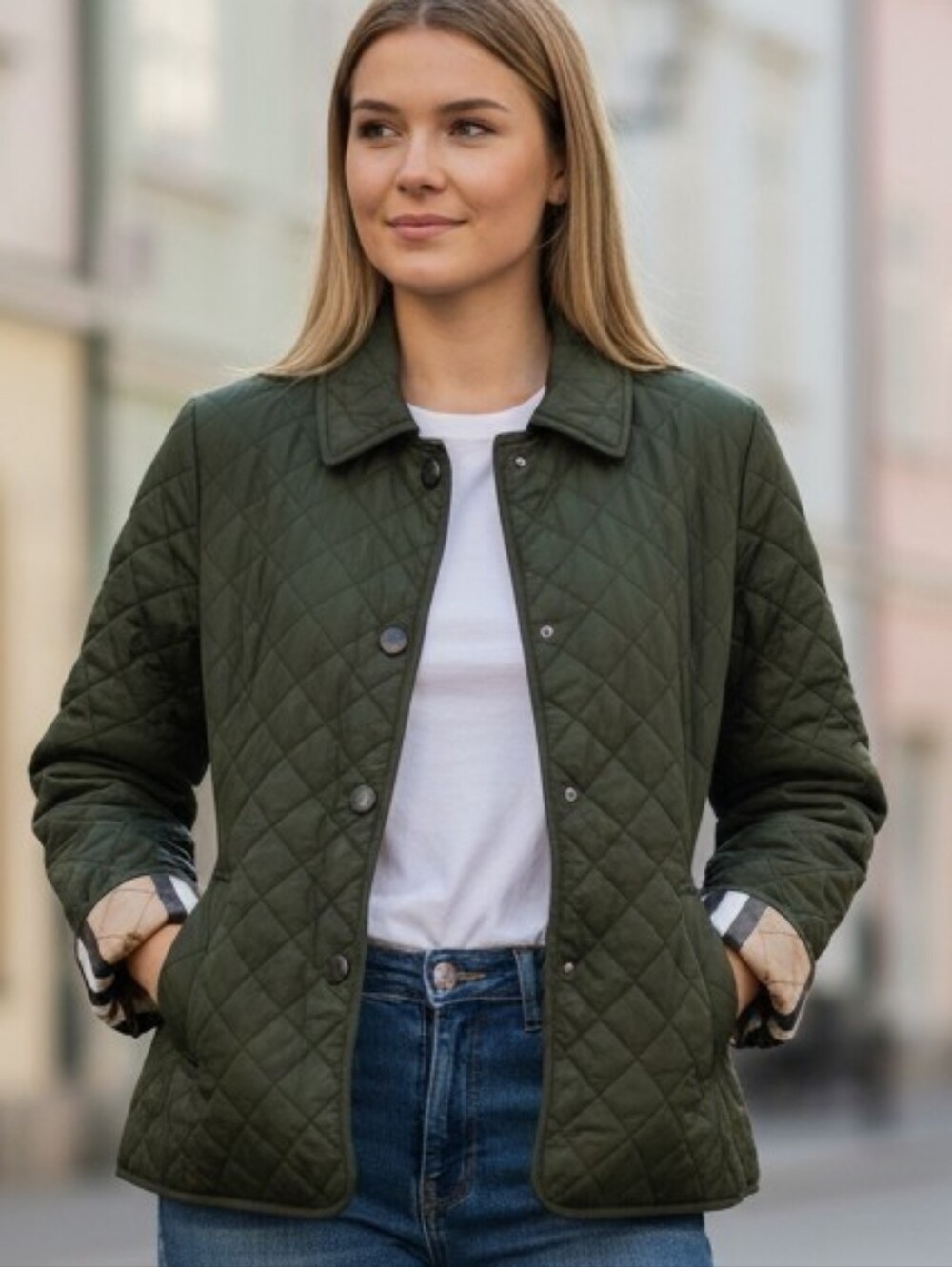 Burberry Quilted Utility Jacket in Olive Size M